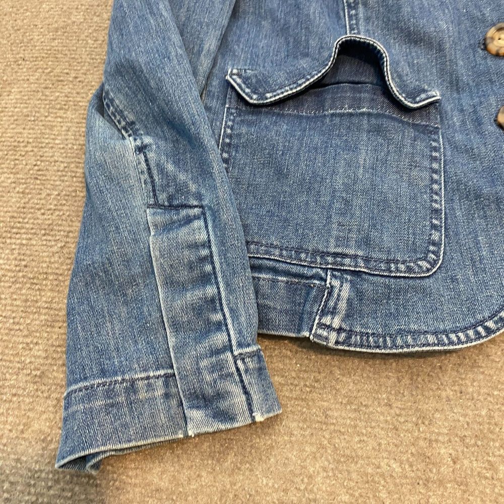 Talbots Jacket Womens‎ 4 Blue Denim Stretch Trucker Flap Pockets Button Front - Picture 3 of 11